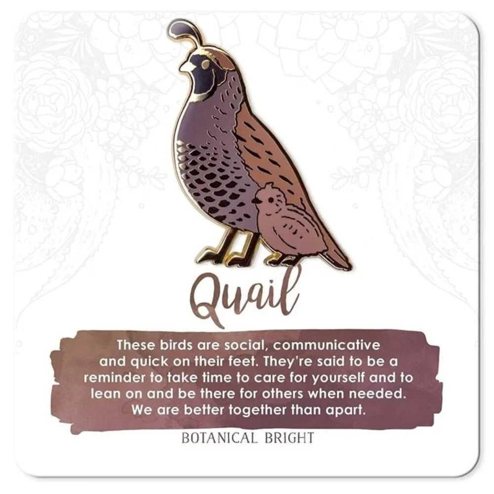 Quail with Chick Enamel Pin - Gold Plated Brooch - NEW Nature & Bird‎ Jewelry